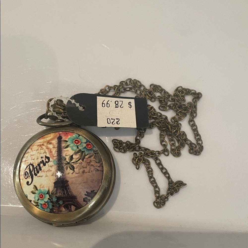 Eiffel Tower Floral Locket Necklace - Vintage Brass Tone